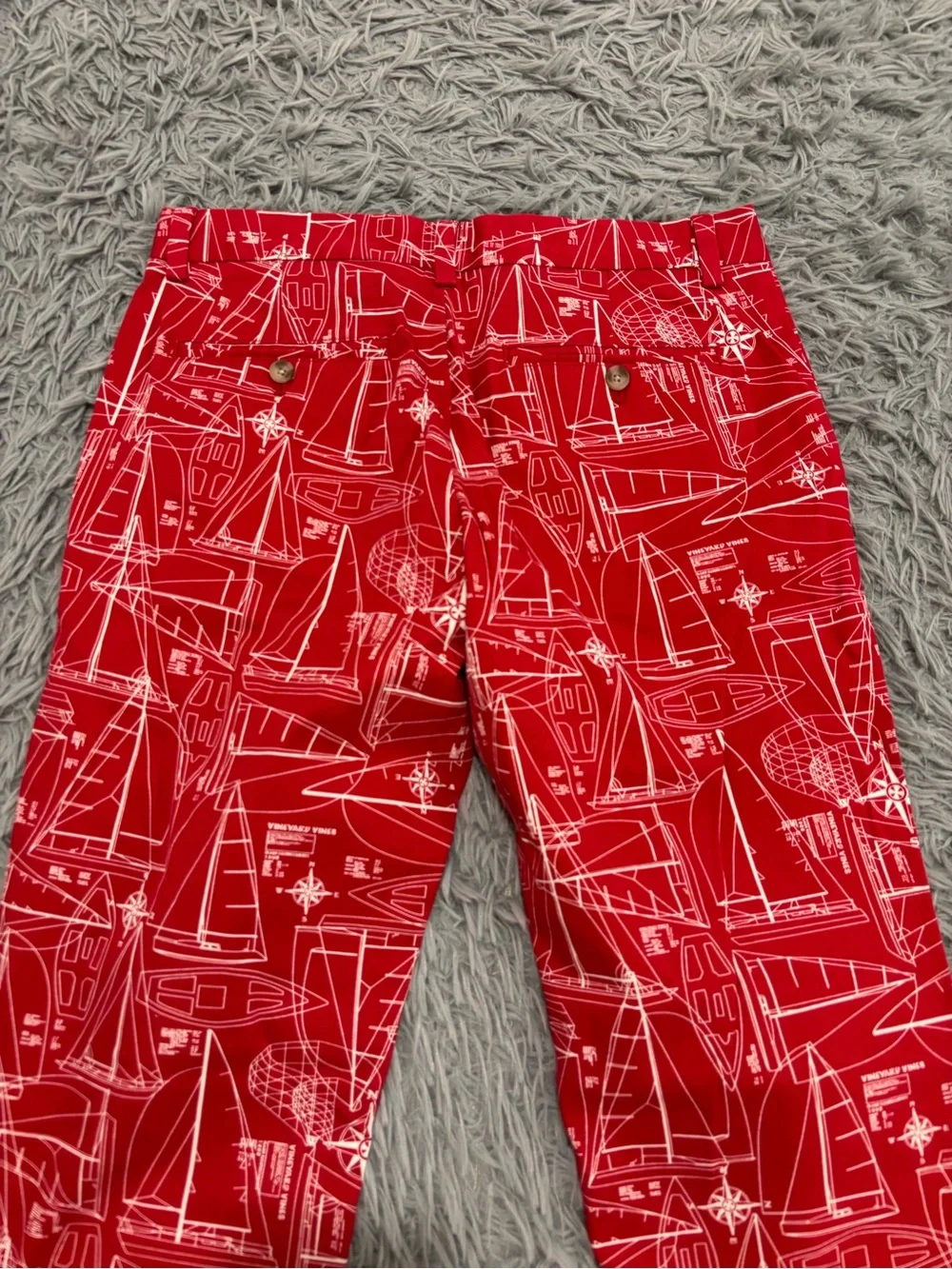 Vineyard Vines Men Red White Nautical Boat Print Breaker Pants 30X32 Preppy Golf
